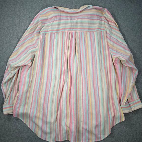 Torrid Striped Button Front Blouse Women's 4/4X Pink Blue Yellow Pocket Collar - Picture 9 of 9